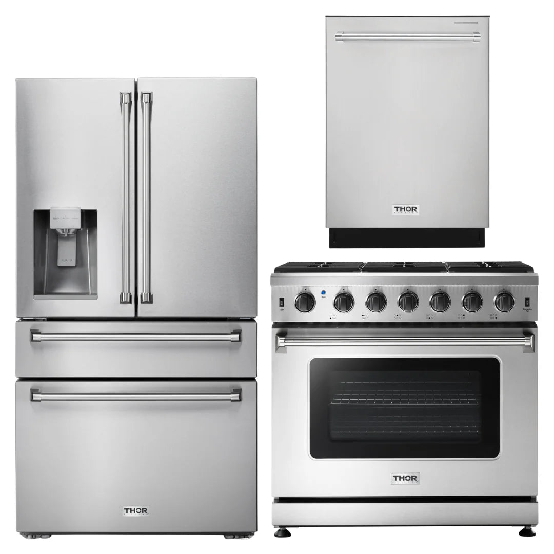 36 Gas Range, Refrigerator with Water and Ice Dispenser, Dishwasher R5113