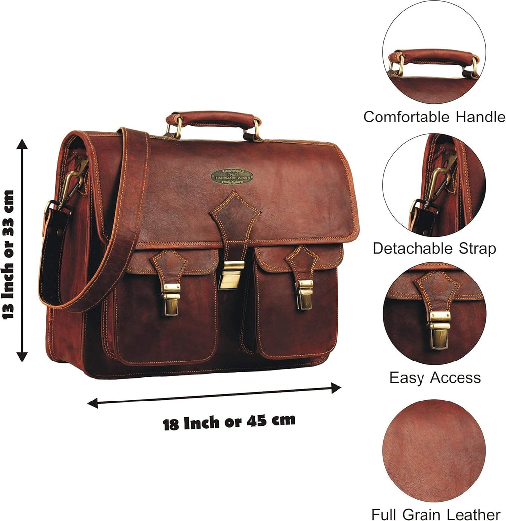 Vintage Full Grain Leather Laptop Messenger Bag 18 inches X506