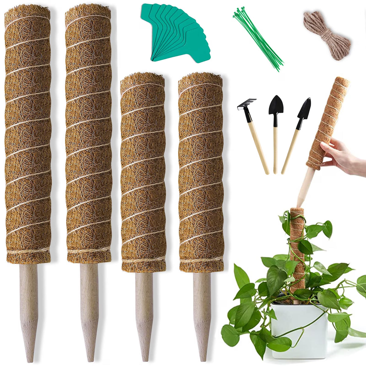 4 PCS Coir Plant Support Pole for Climbing Plants U8494