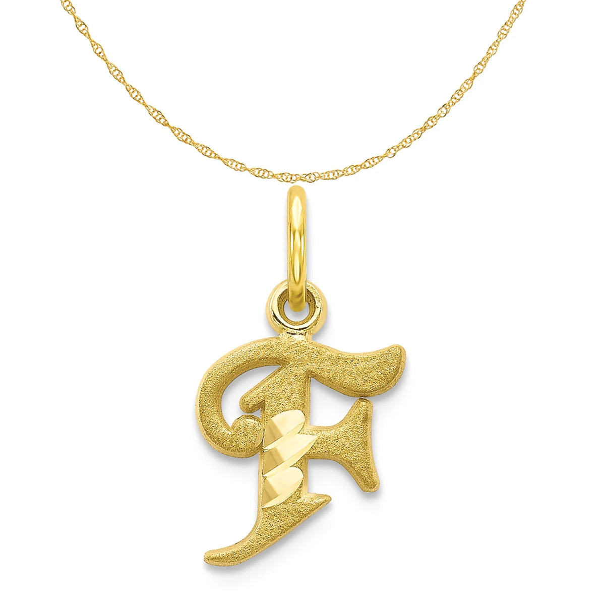 10K Yellow Gold Initial F Pendant Charm with Rope Chain Necklace 20'' B444185