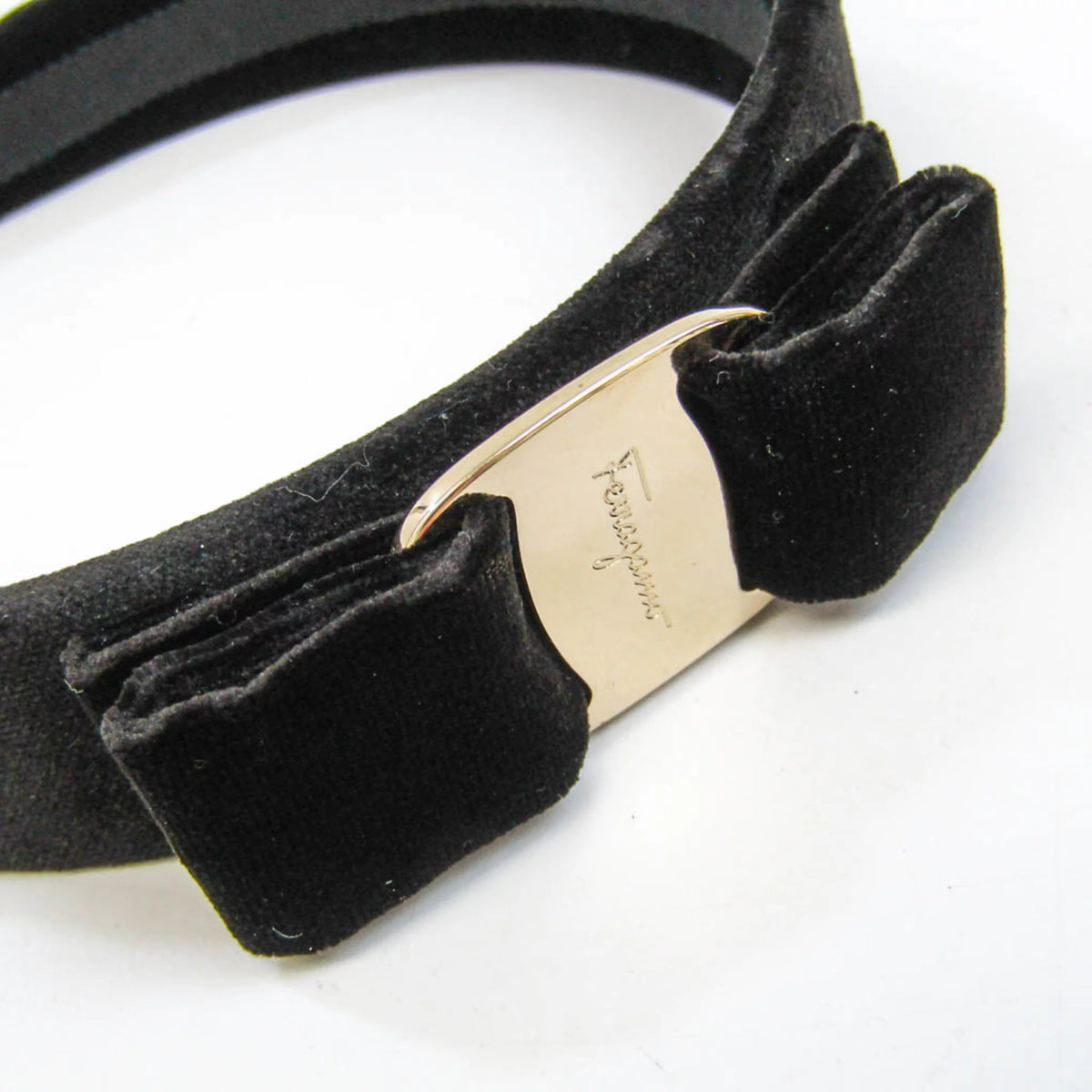 Pre-Owned Leather Metal Women's Alice Band Black, Champagne Gold O387007