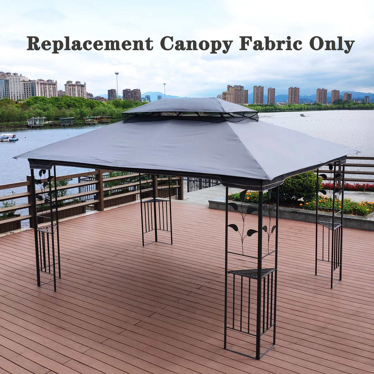 Elegant Gray Double Roof Gazebo Replacement Canopy Top U548324