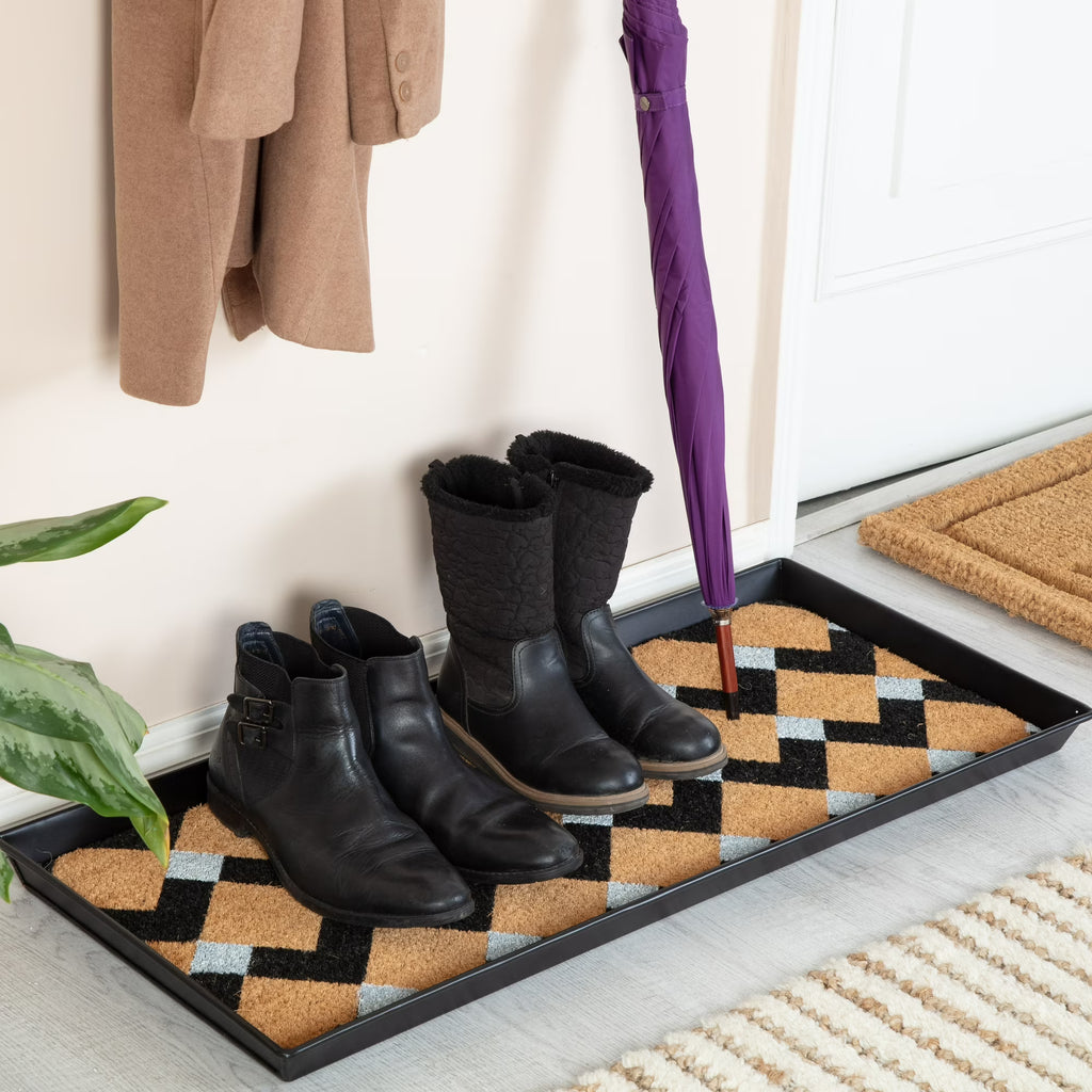 Black Metal Boot Tray with Coir Insert N5098