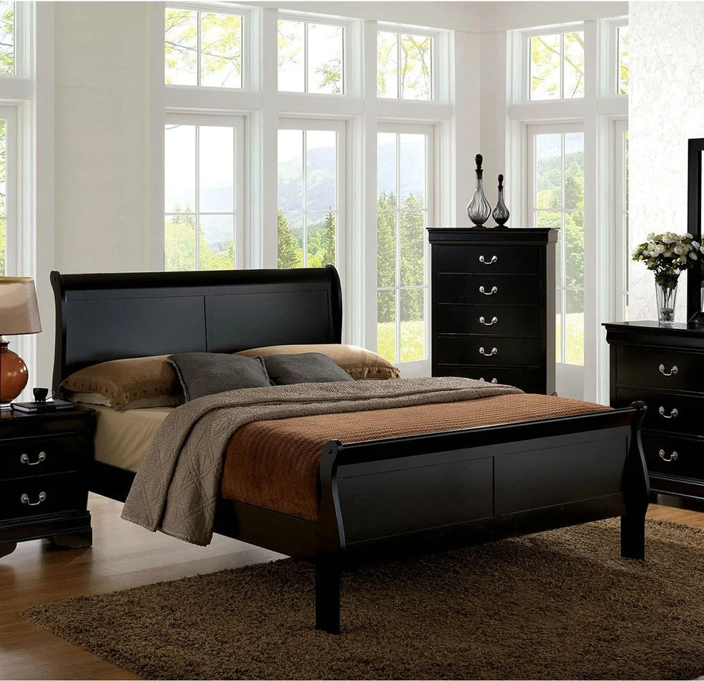 Black Eastern King Size Solidwood Sleigh Bed K358