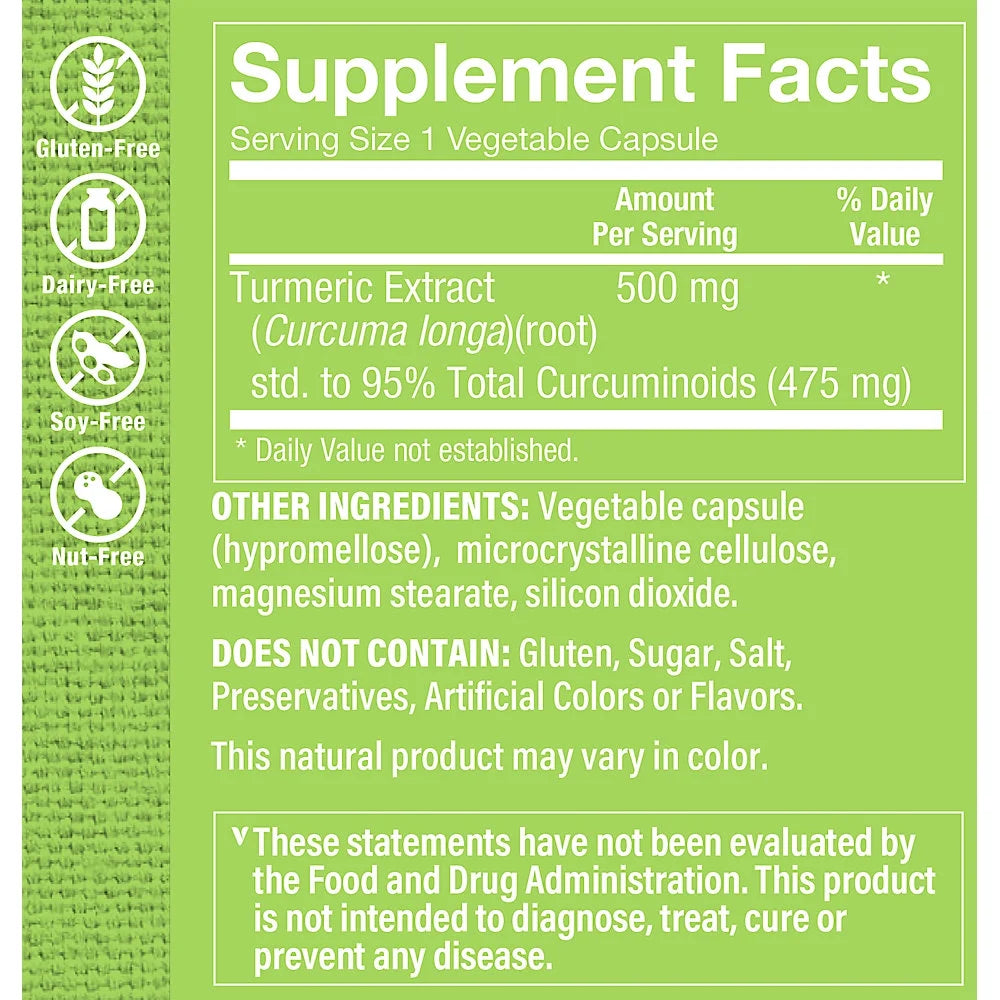 Turmeric with Curcumin 500mg 95% Curcuminoids 60 Veggie Capsules J2160
