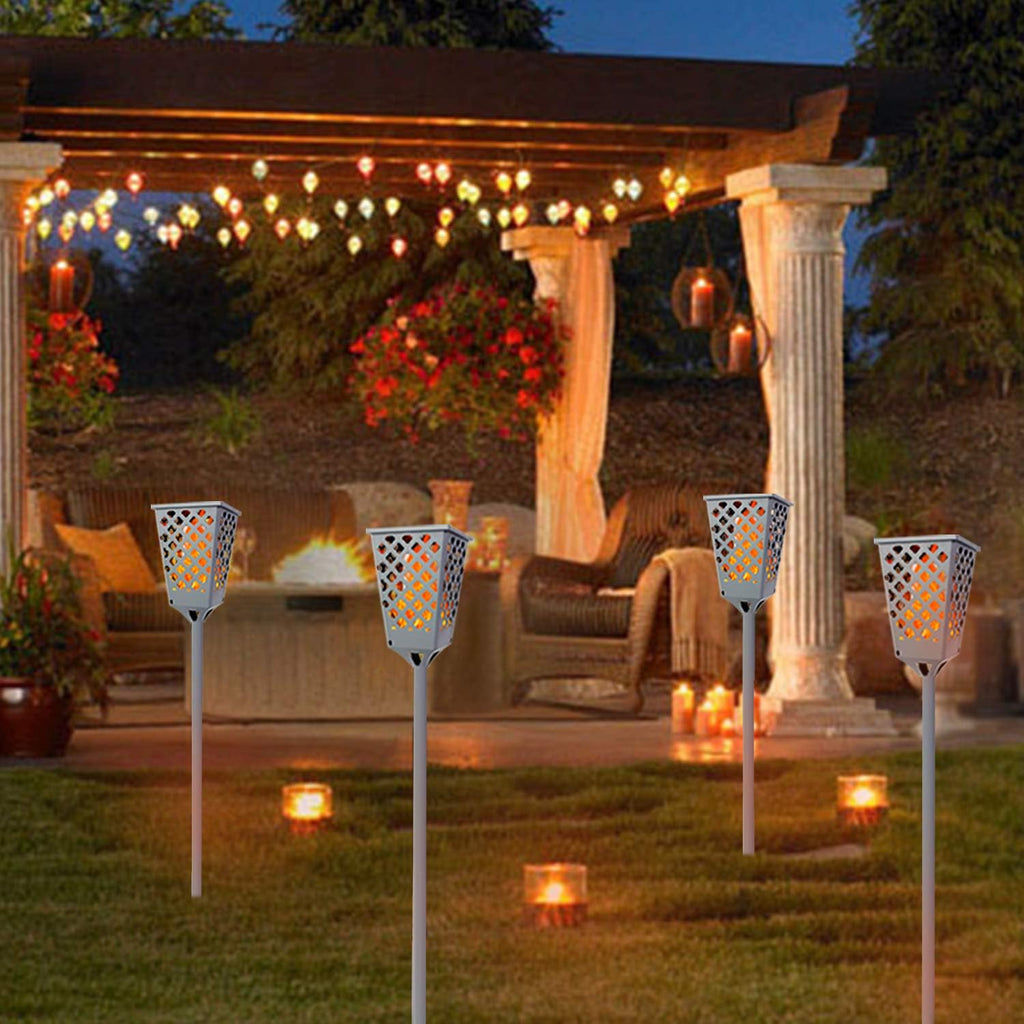 Solar Torch Lights with Flickering Flame, 96 LED Waterproof Grey B110