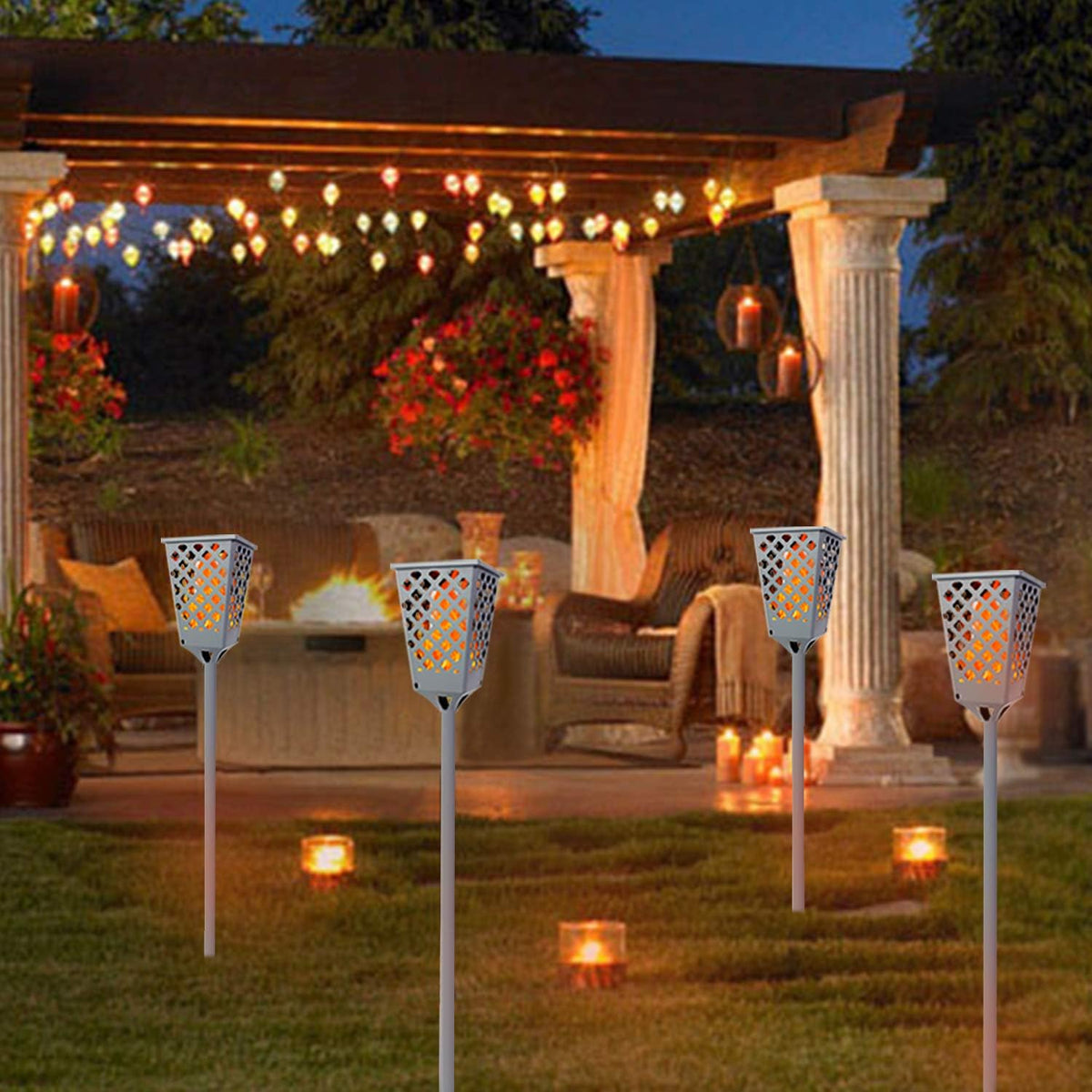Solar Torch Lights with Flickering Flame, 96 LED Waterproof Grey B110