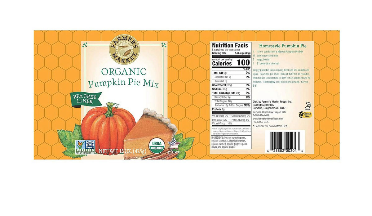 Organic Canned Pumpkin Pie Mix 15-Ounce Cans Pack Of 12 C126