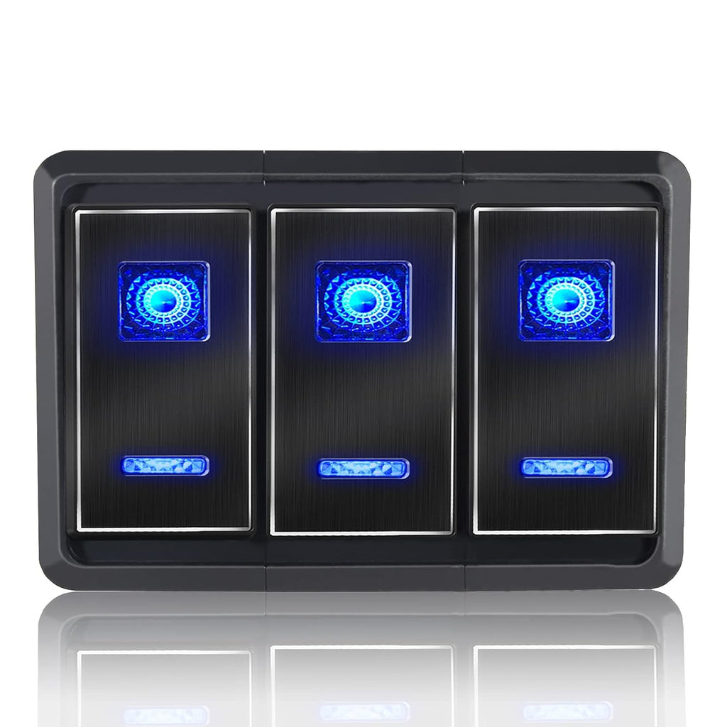 5P On/Off Blue LED Light 4 Gang Aluminum Switch Panel B40168