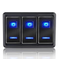 5P On/Off Blue LED Light 4 Gang Aluminum Switch Panel B40168