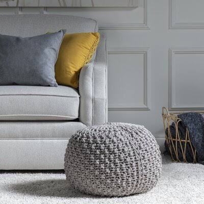 Gray Cotton Round Pouf Ottoman N108246