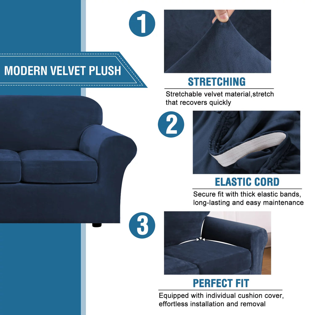 Navy Blue Stretch Velvet Sofa Slipcover S60760
