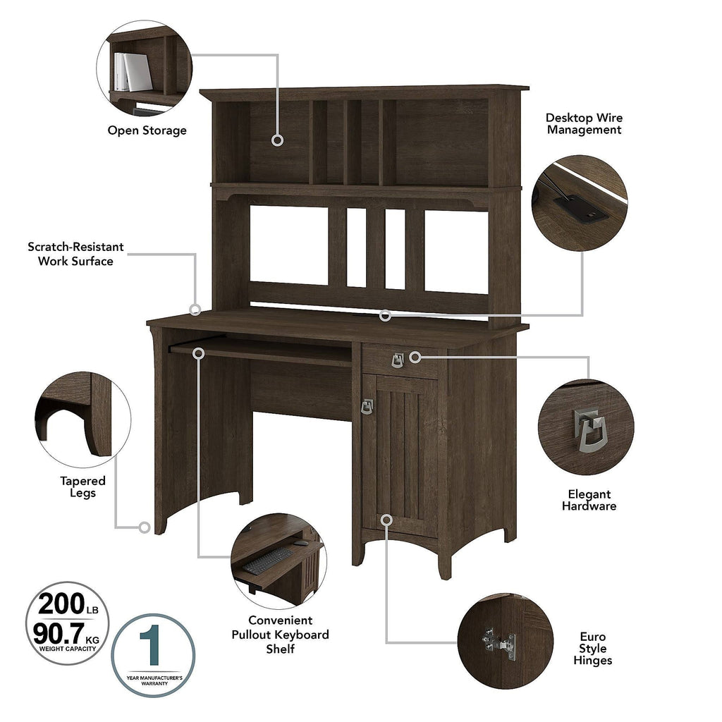 Pure White and Shiplap Gray Small Computer Desk with Hutch D4428