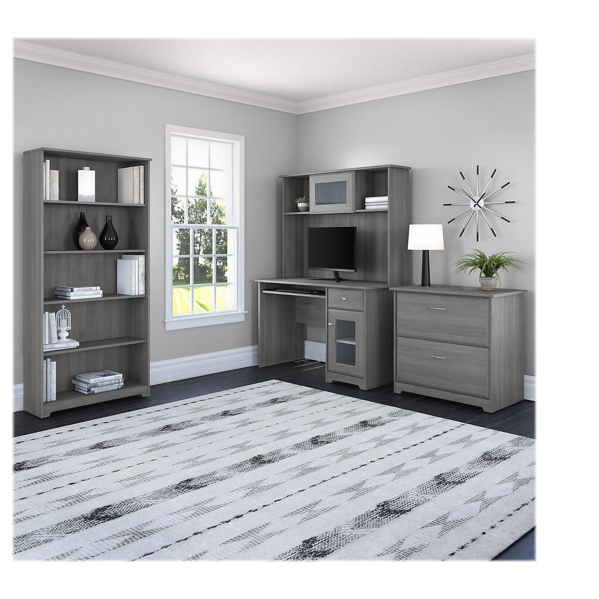 Small Computer Desk with Hutch in Modern Gray E952