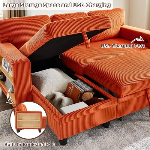 Beige L-Shaped Sleeper Sectional Couch with Storage Chaise N959597