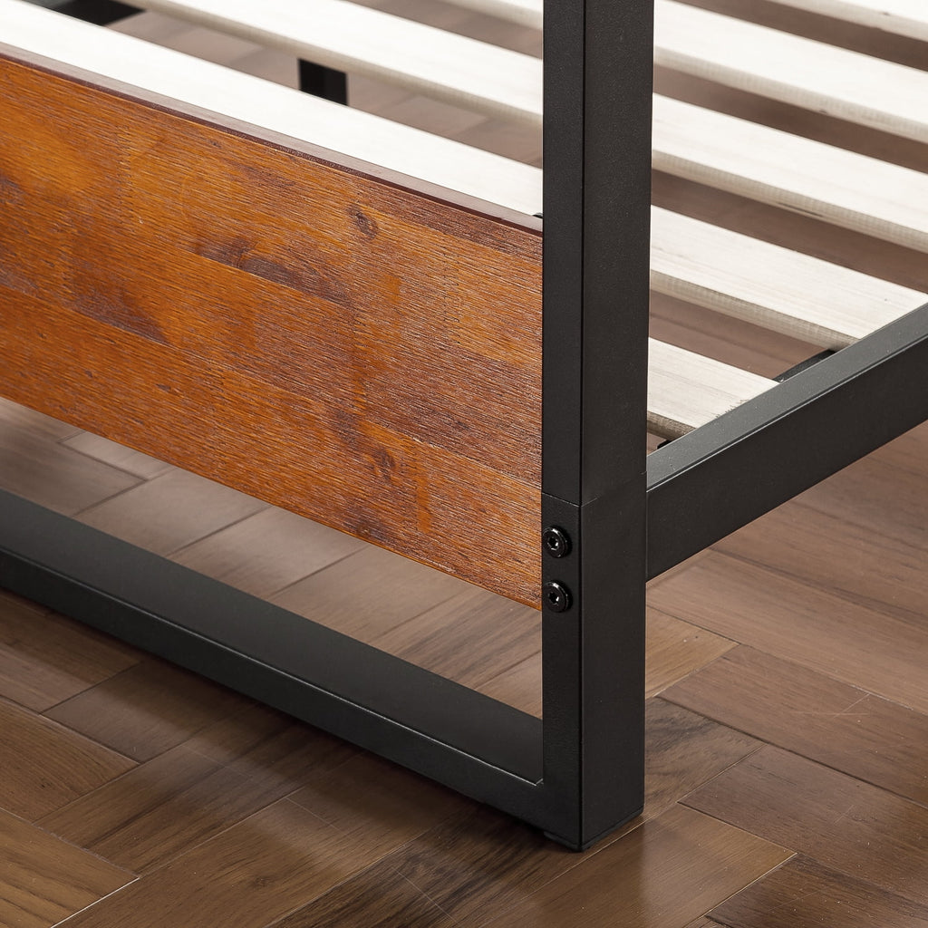 Metal and Wood Platform Bed with Headboard Twin T43419