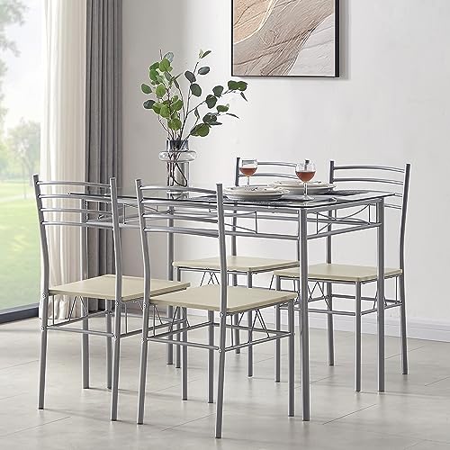 5-Piece Kitchen Dining Table Set with 4 Chairs Q238