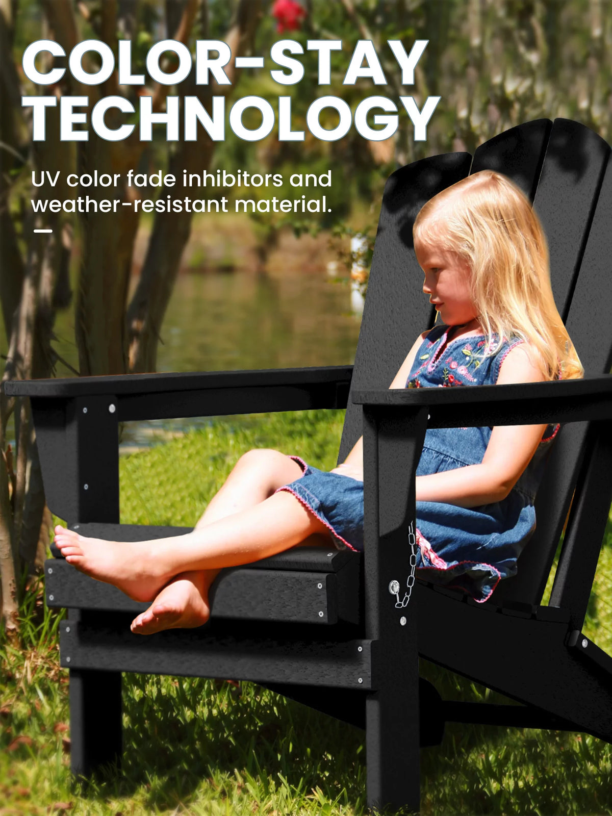 Black HDPE Folding Adirondack Chair Y850396