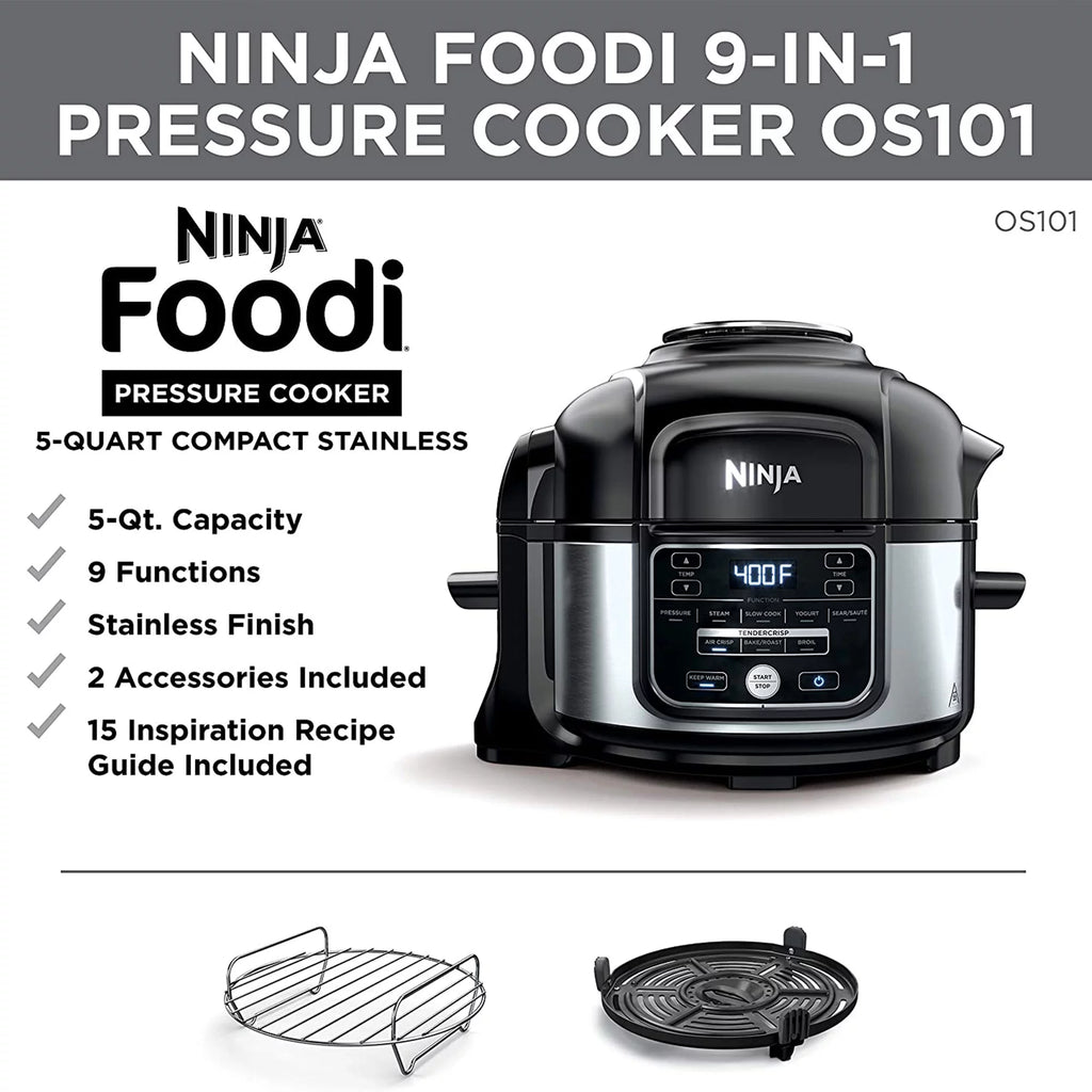9 in 1 Pressure Cooker and Air Fryer with Nesting Rack, Silver I7336