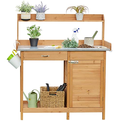Outdoor Potting Bench Table with Cabinet Drawer Open Shelf B170524