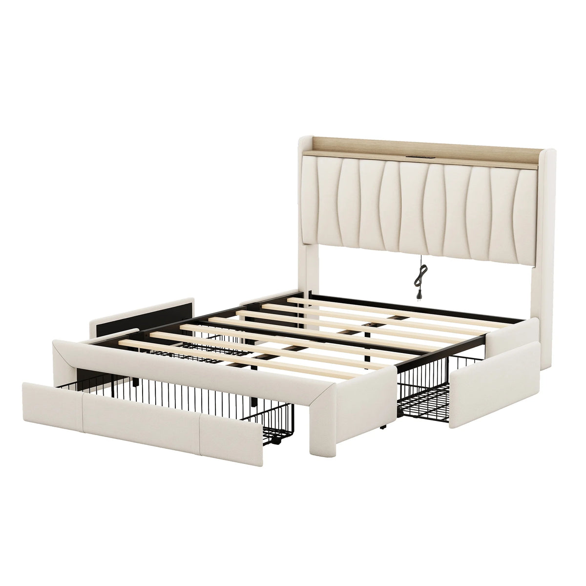 Queen Size Upholstered Platform Bed Frame with 3 Drawers C658887