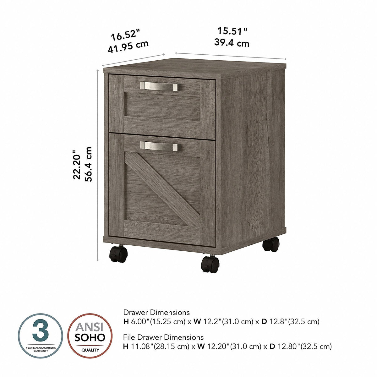 2 Drawer Mobile File Cabinet W1281