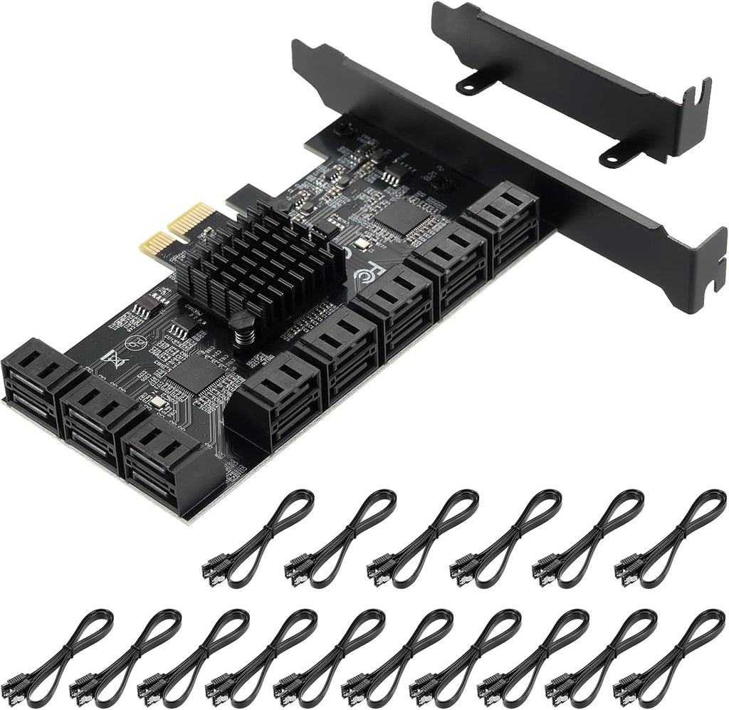 PCIE to SATA 3.0 6 Gbps Expansion Card with 16 SATA Cables B23479