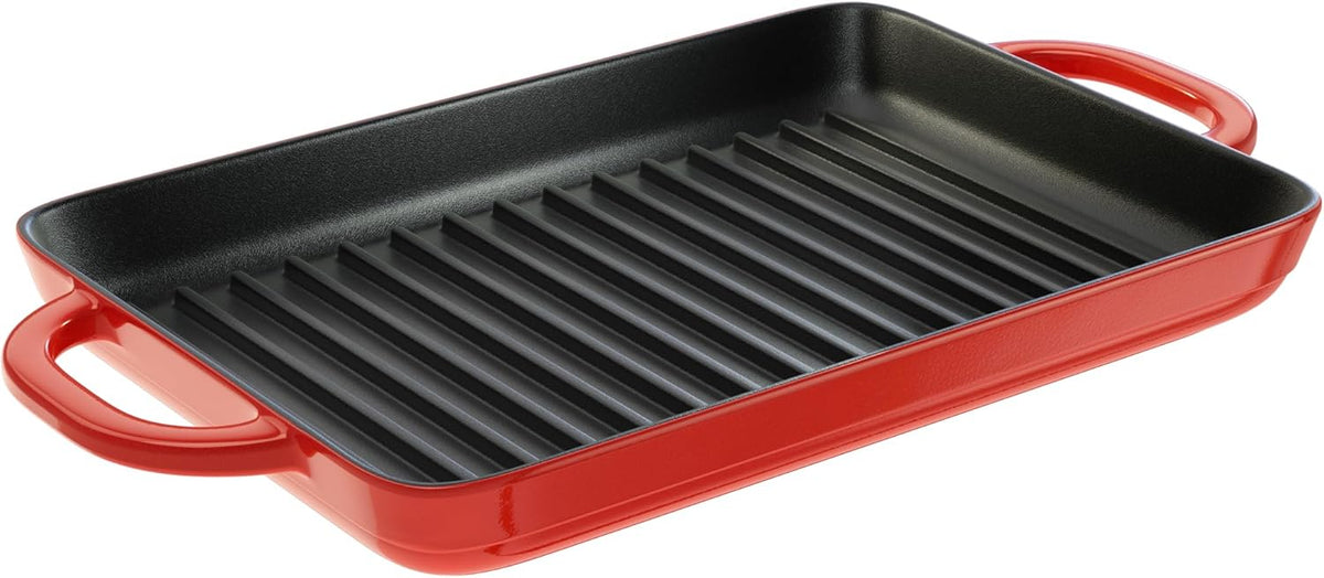 Red Enamel Cast Iron Grill Pan P290588