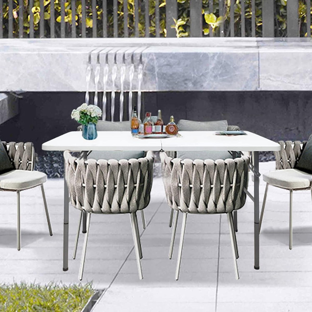 4 FT Folding Table, Plastic Portable Tables for Dining Parties Card Picnic Camping, Granite White R98259