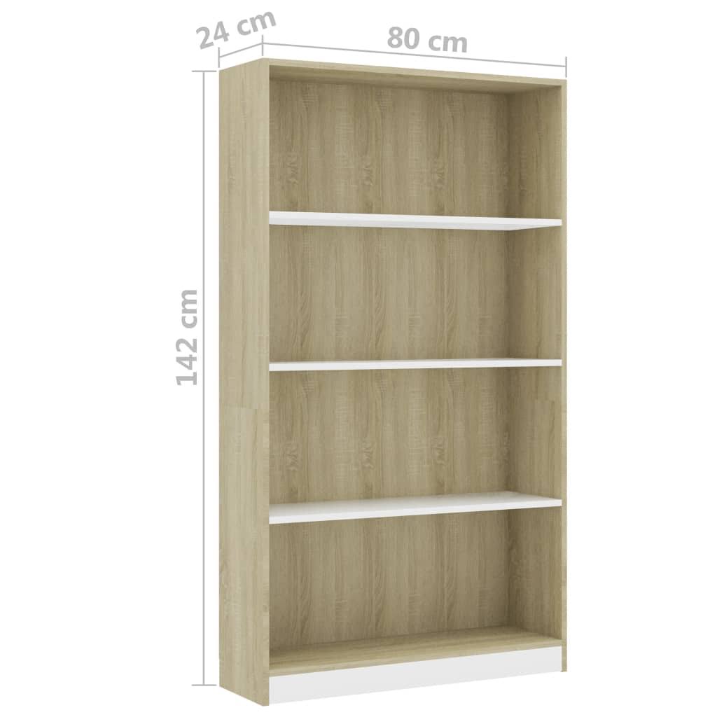 White and Sonoma Oak 4-Tier Book Cabinet D145