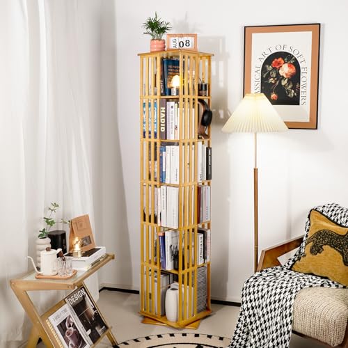 Walnut 6 Tier Bamboo Rotating Bookshelf M2504