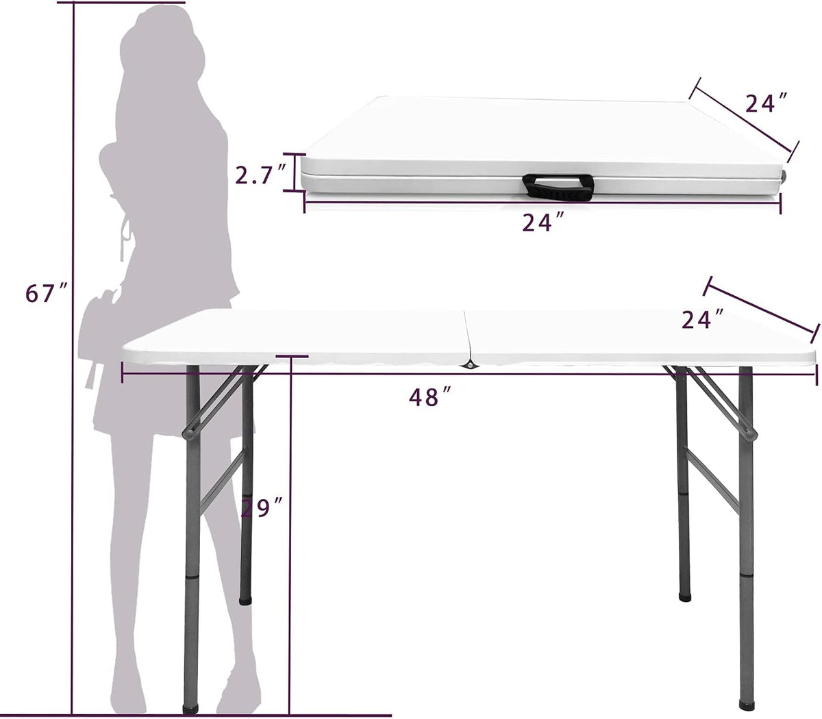 4 FT Folding Table, Plastic Portable Tables for Dining Parties Card Picnic Camping, Granite White R98259