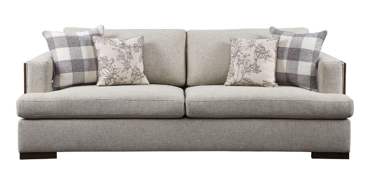 Beige Fabric & Walnut Sofa + Loveseat M6612