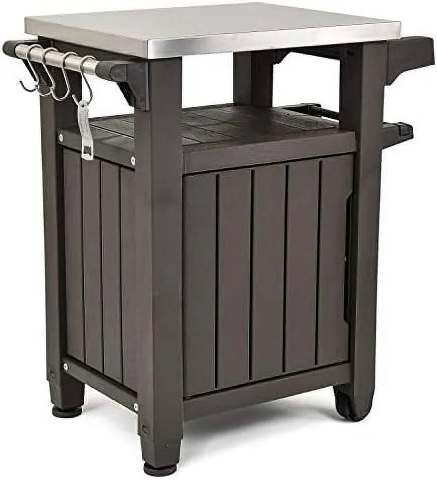 40 Gallon Portable Outdoor Grilling Cart with Stainless Steel Tabletop and Cabinet T20950