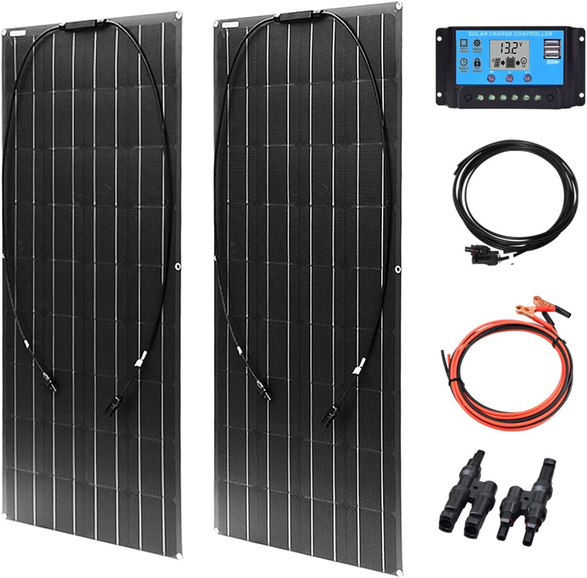 2pcs 200W Semi-Flexible Monocrystalline Solar Panel Kit 12V 400W Q8590