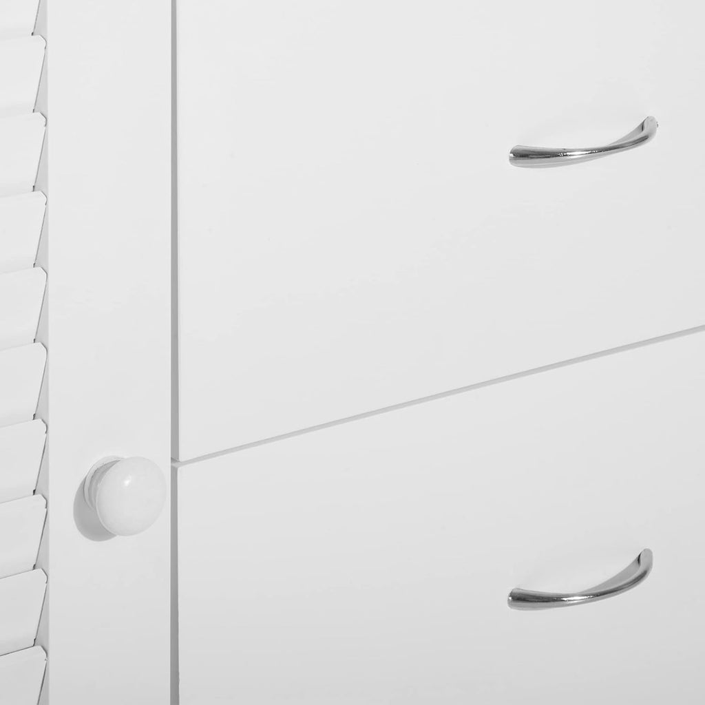White Storage Cabinet with Drawers and Louvered Doors M698695