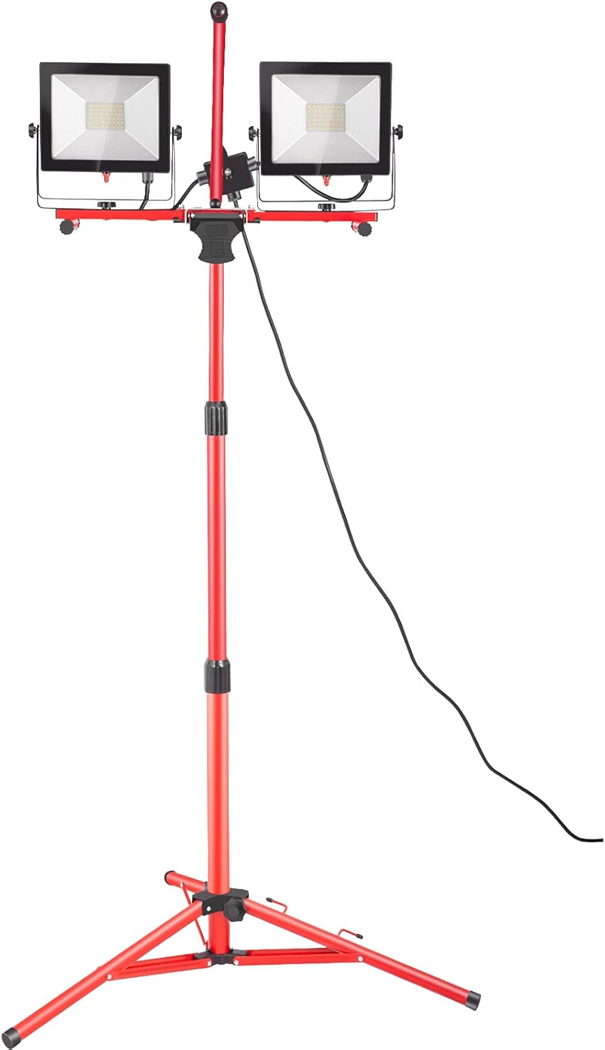 LED Work Light with Stand, 6000 Lumen Dual-head, IP65 Waterproofed, Pack of 2 E313267