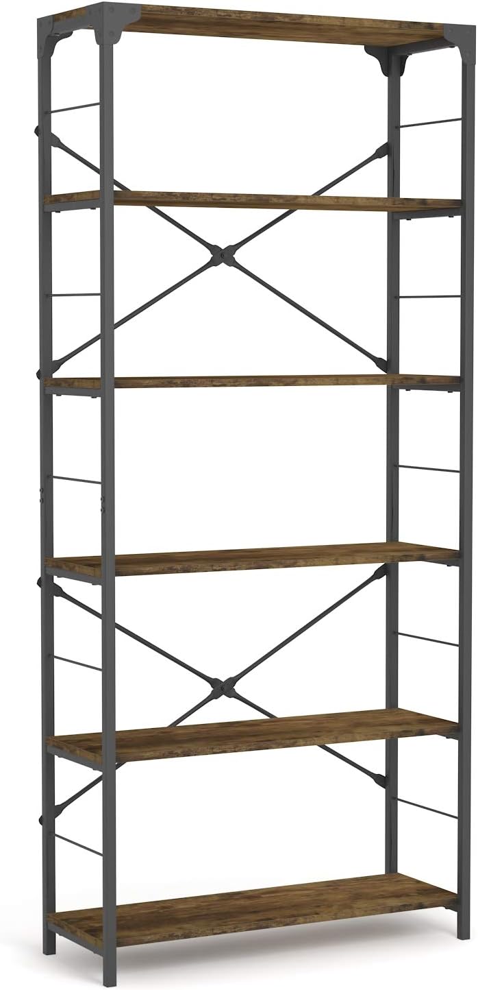 6-Tier Black Tall Open Shelf Bookcase V76681