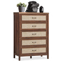 Brown 5 Drawer Rattan Wood Dresser Y9448