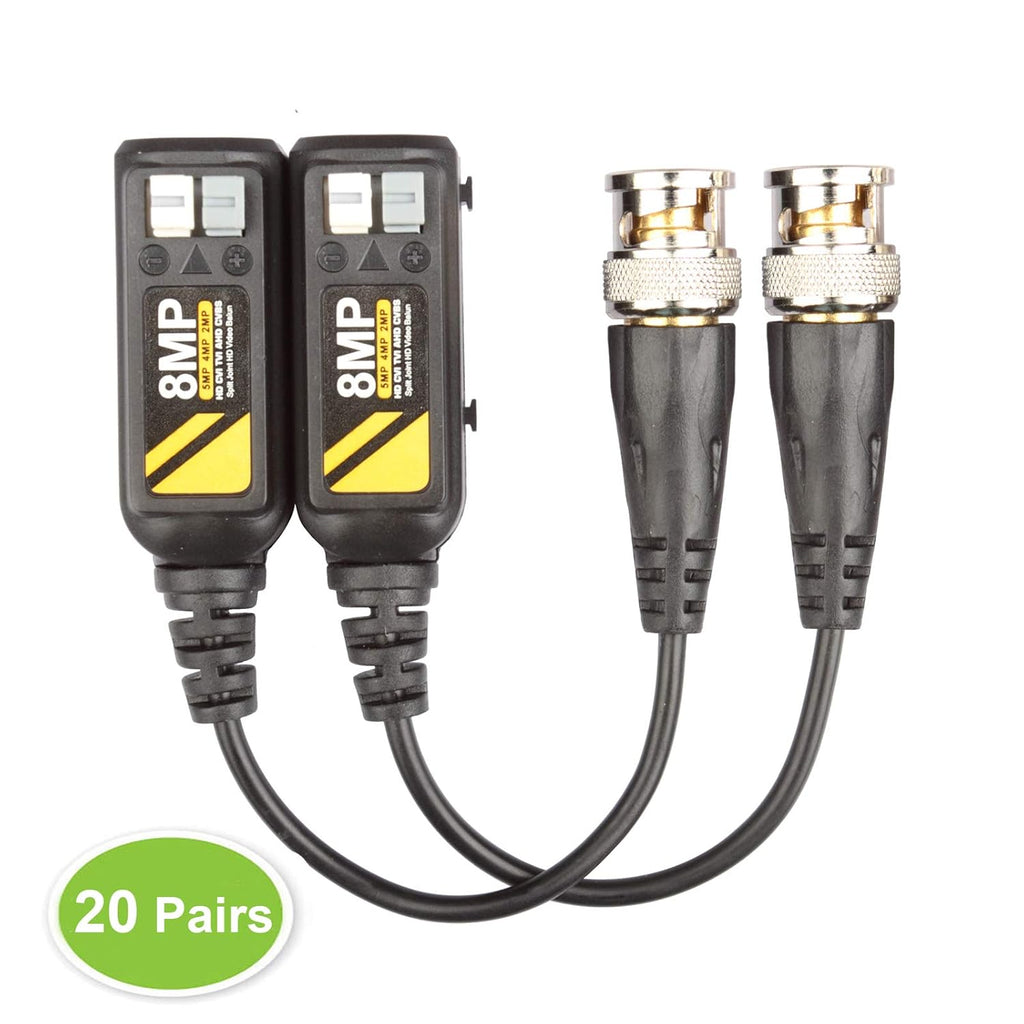 20 Pairs Passive Video Balun Connectors Single Channel BNC CCTV G85744