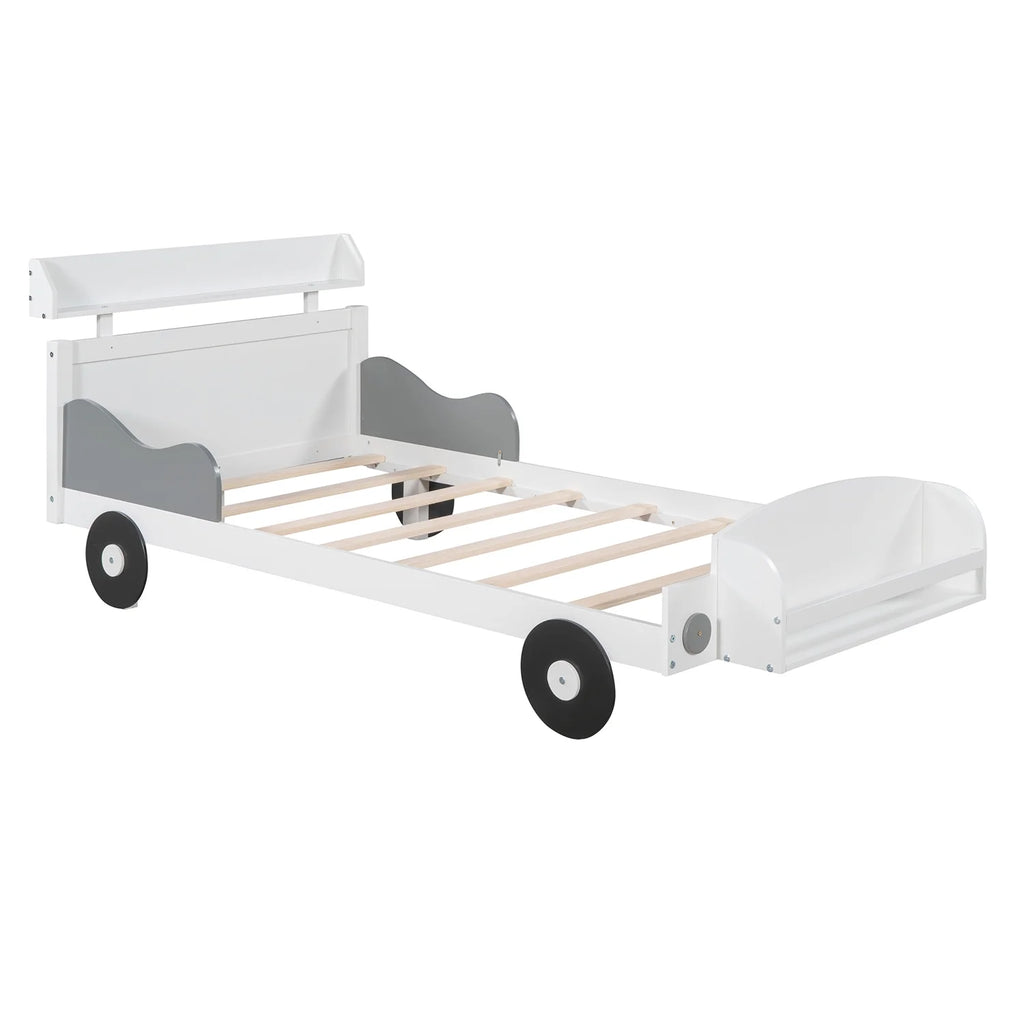 Twin Size Car-Shaped Platform Bed with Storage Shelf M467633