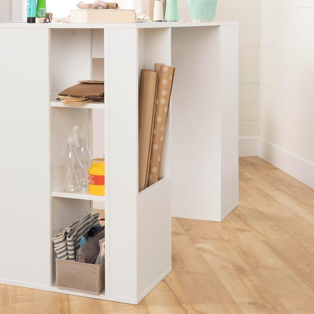Pure White Counter-Height Craft Table with 4 baskets Q293