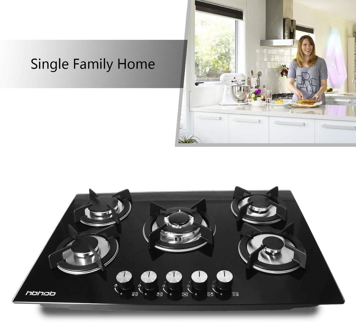 30.31 inches Tempered Glass 5 Burners Gas Cooktop C523423