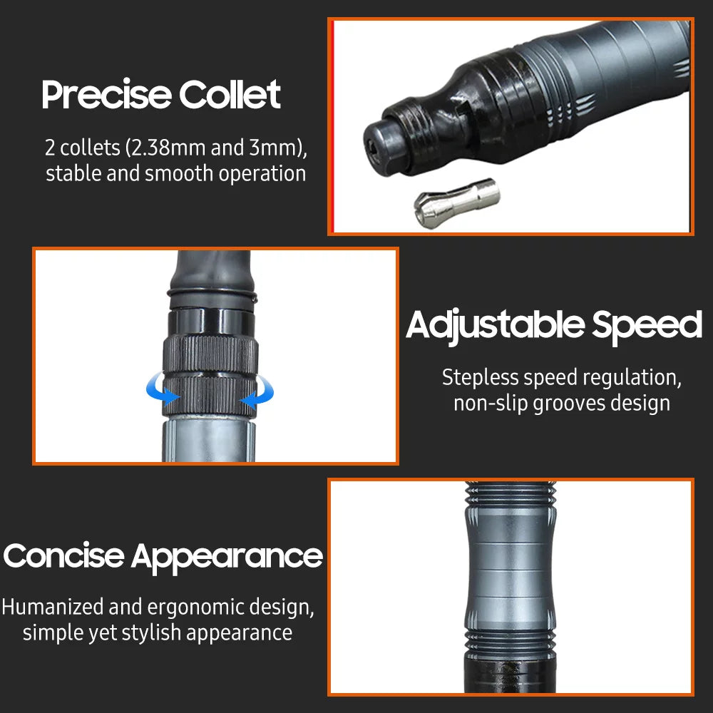 1/4 Inch Pneumatic Air Die Grinder with Air Hose and Collets Q43759