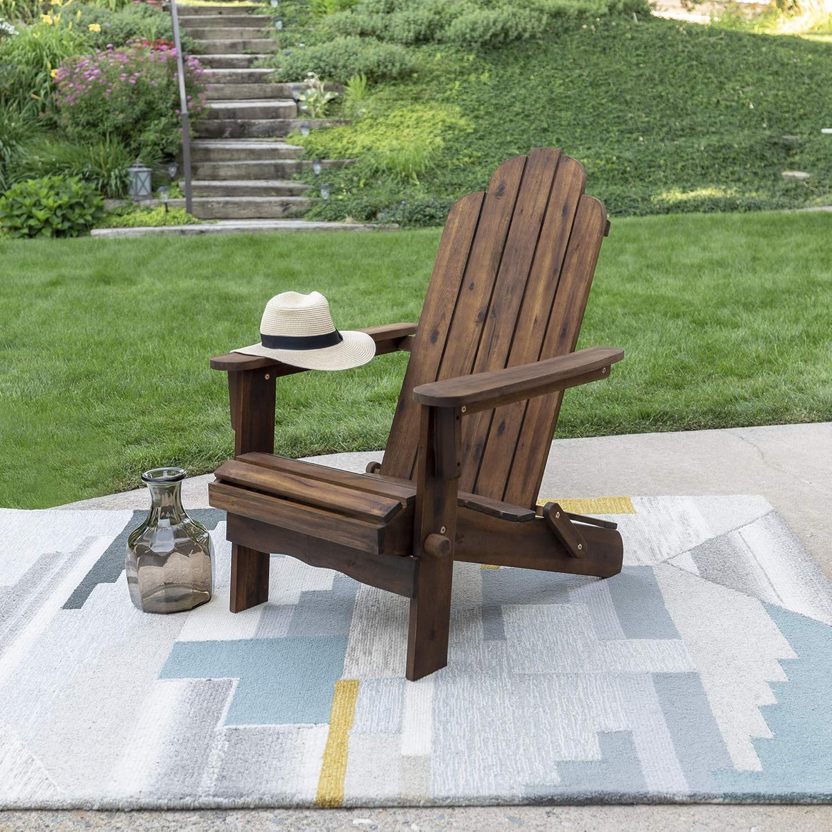 Navy Blue Wash Solid Acacia Wood Outdoor Folding Adirondack Chair U6694