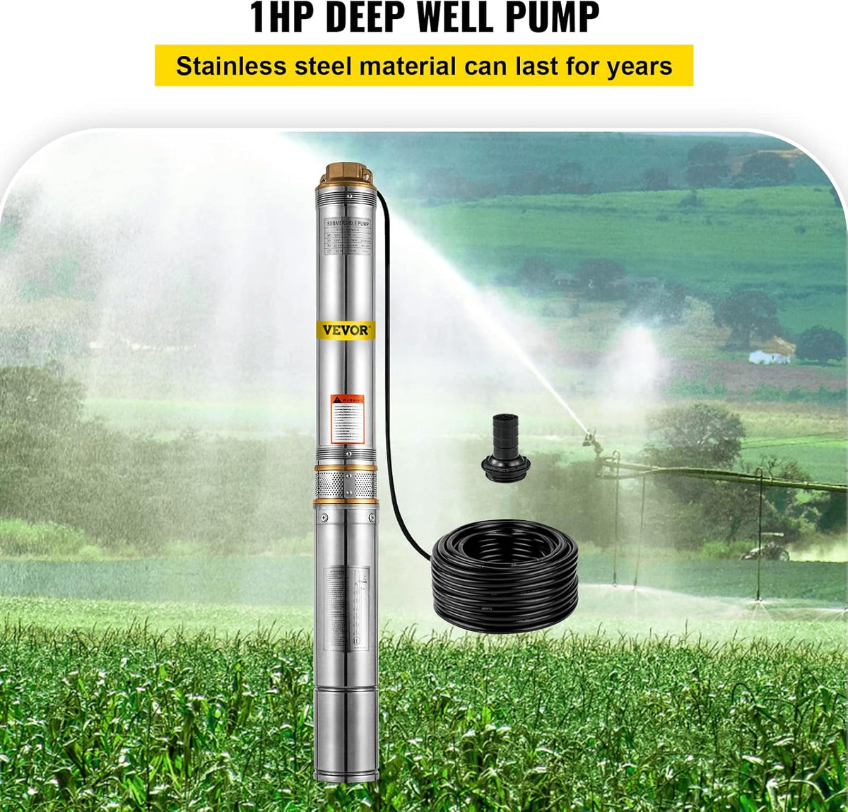 1 HP 33GPM 207ft Head Submersible Stainless Steel Well Pump T3128