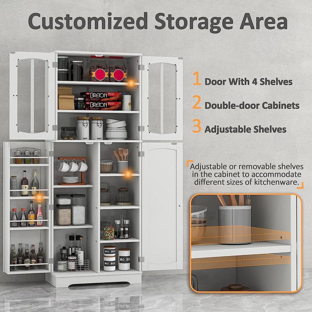 White Wood Kitchen Pantry Storage Cabinet with Doors and Shelves A2523