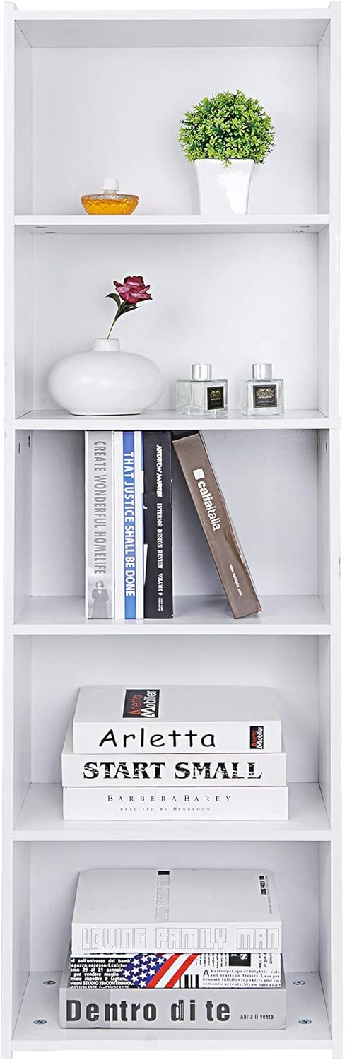 White 52 Inch 5-Shelf Wood Bookcase O6076