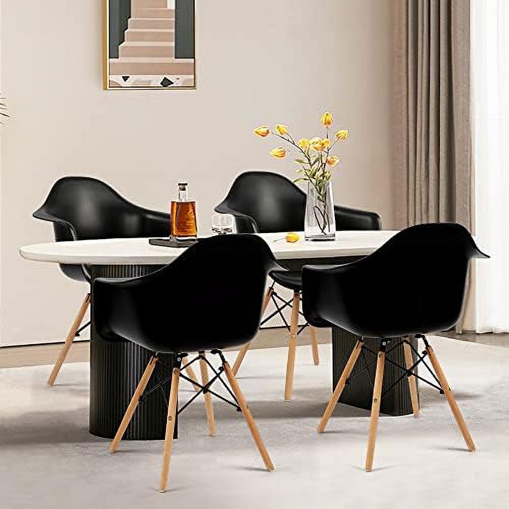 White Set of 4 Plastic Dining Chairs with Wood Legs F89890