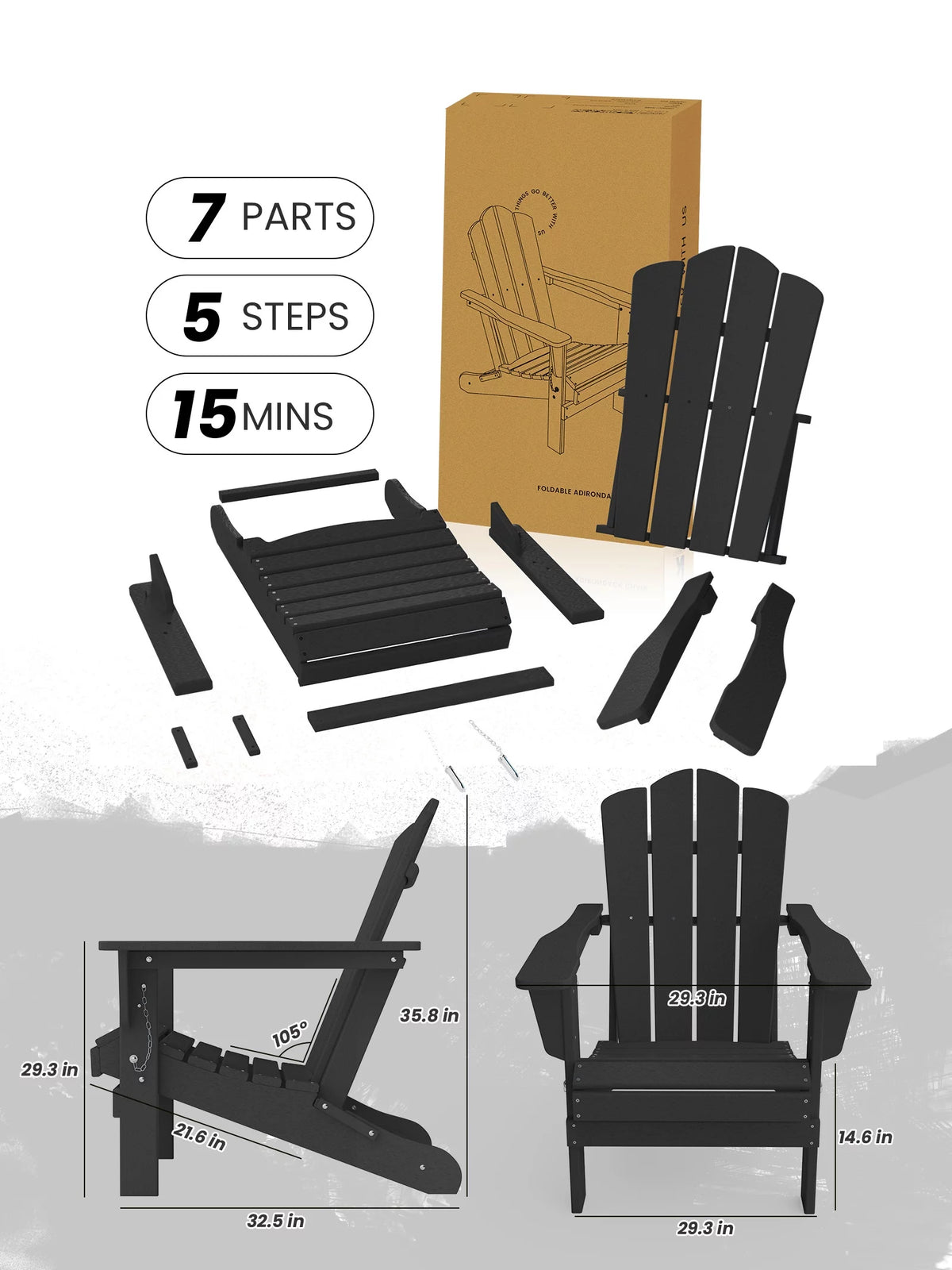Black HDPE Folding Adirondack Chair Y850396